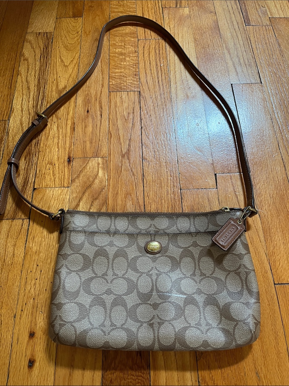 Coach Tan/Brown Signature Canvas Crossbody Bag